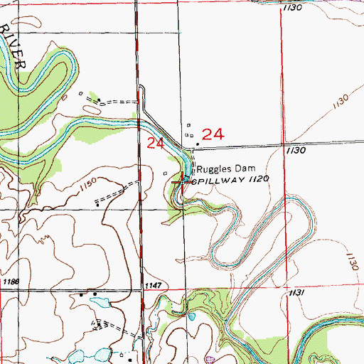 Topographic Map of Ruggles Dam, KS