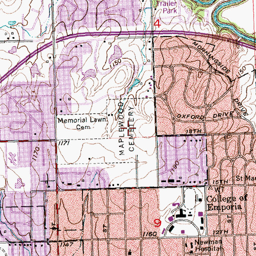 Topographic Map of Maplewood Cemetery, KS