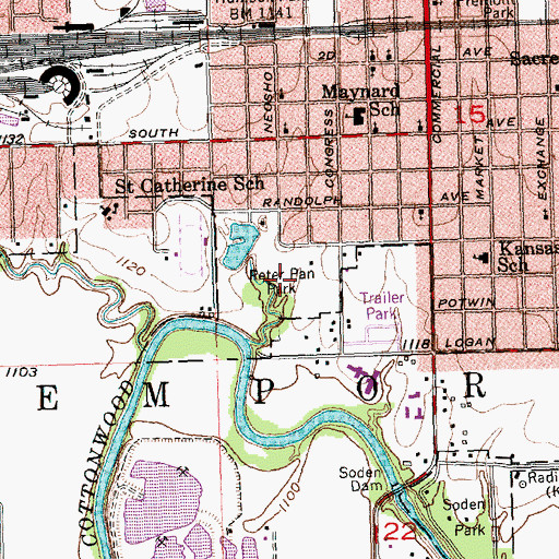 Topographic Map of Peter Pan Park, KS