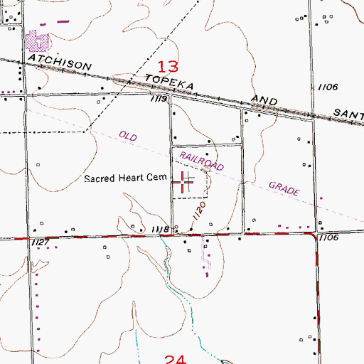 Topographic Map of Sacred Heart Cemetery, KS