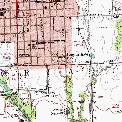 Topographic Map of Logan Avenue Elementary School, KS