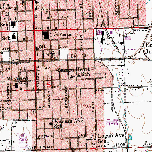 Topographic Map of Sacred Heart Catholic School, KS