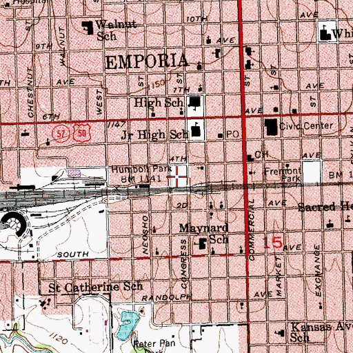 Topographic Map of Humbolt Park, KS