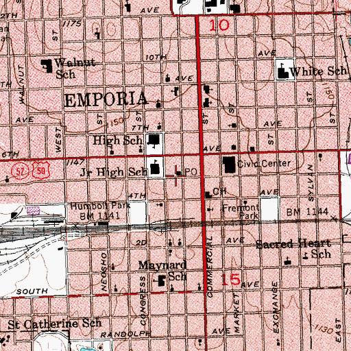 Topographic Map of Emporia, KS