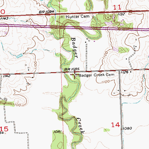 Topographic Map of Badger Creek Cemetery, KS