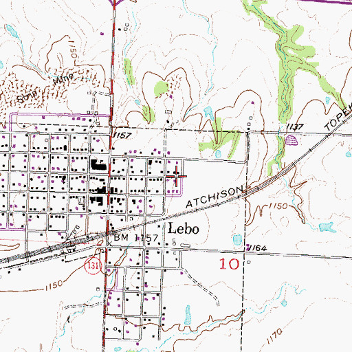 Topographic Map of Lebo, KS