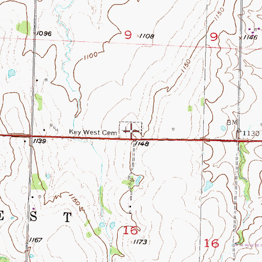 Topographic Map of Key West Cemetery, KS
