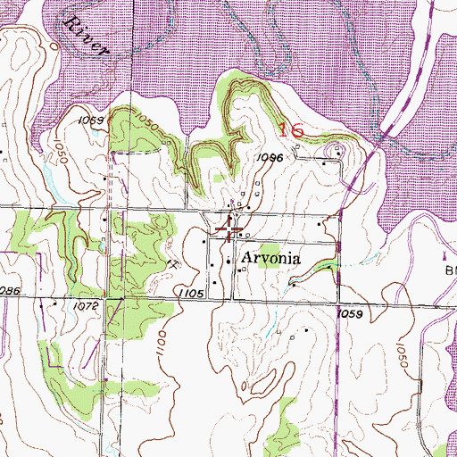 Topographic Map of Arvonia, KS