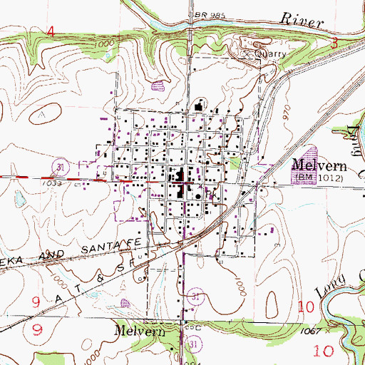 Topographic Map of Melvern, KS