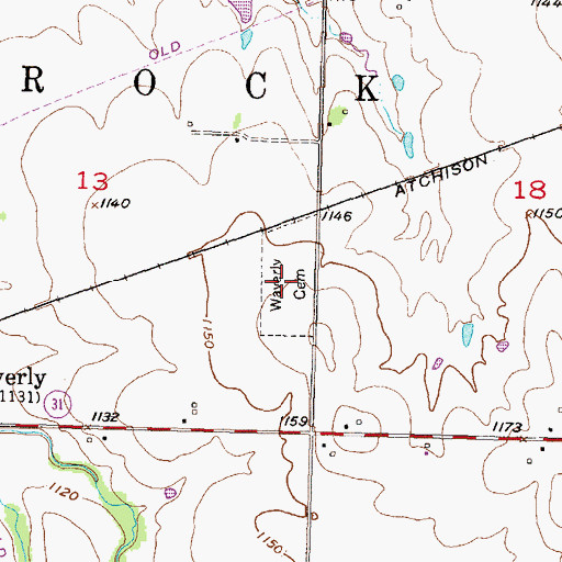 Topographic Map of Waverly Cemetery, KS