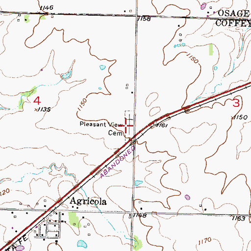 Topographic Map of Pleasant View Cemetery, KS