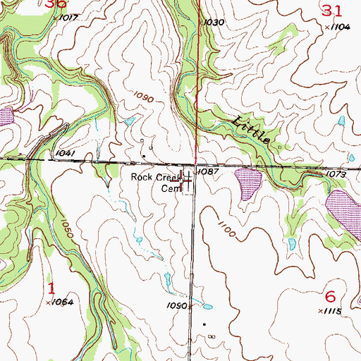 Topographic Map of Rock Creek Cemetery, KS