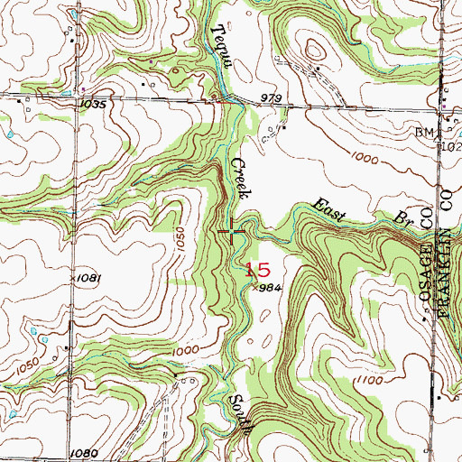 Topographic Map of East Branch Tequa Creek, KS