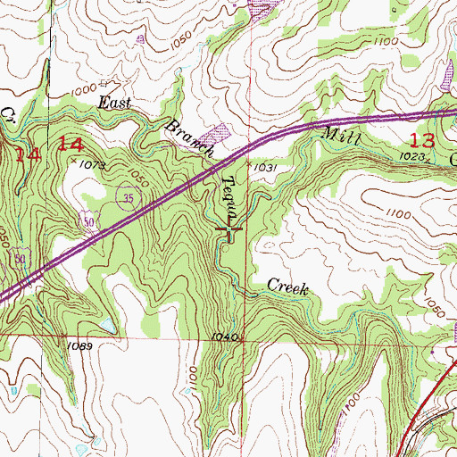 Topographic Map of Mill Creek, KS
