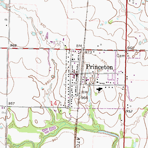 Topographic Map of Princeton, KS