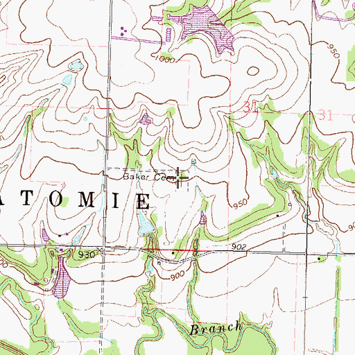 Topographic Map of Baker Cemetery, KS