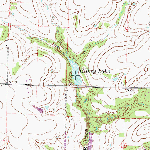 Topographic Map of Gilkey Lake, KS