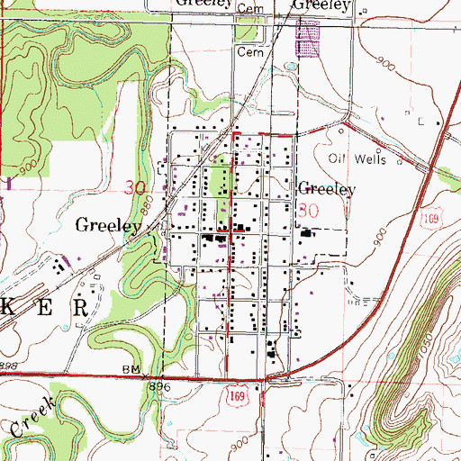 Topographic Map of Greeley, KS