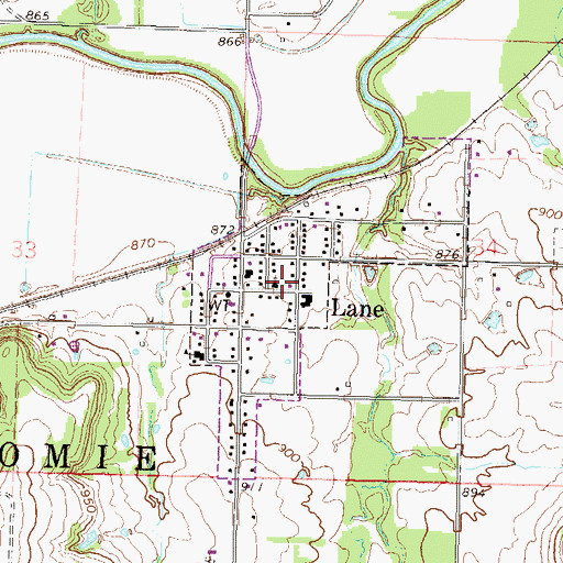 Topographic Map of Lane, KS