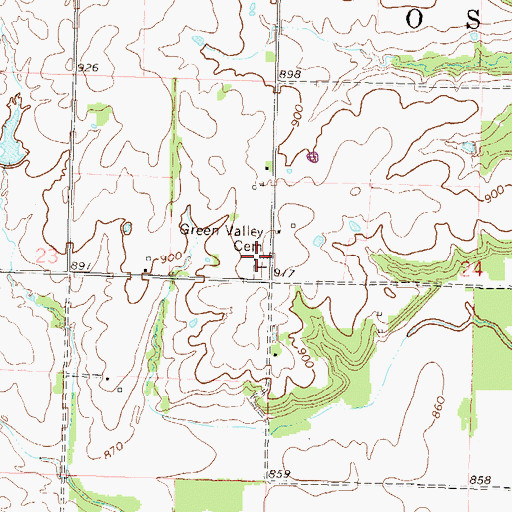 Topographic Map of Green Valley Cemetery, KS