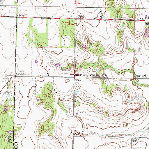 Topographic Map of Green Valley Baptist Church, KS