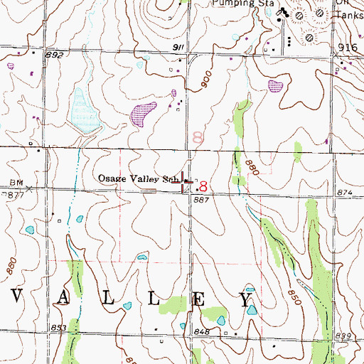 Topographic Map of Osage Valley School (historical), KS