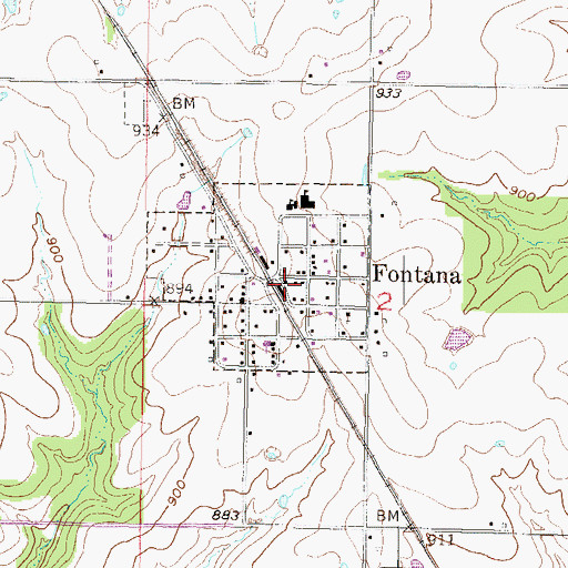Topographic Map of Fontana, KS