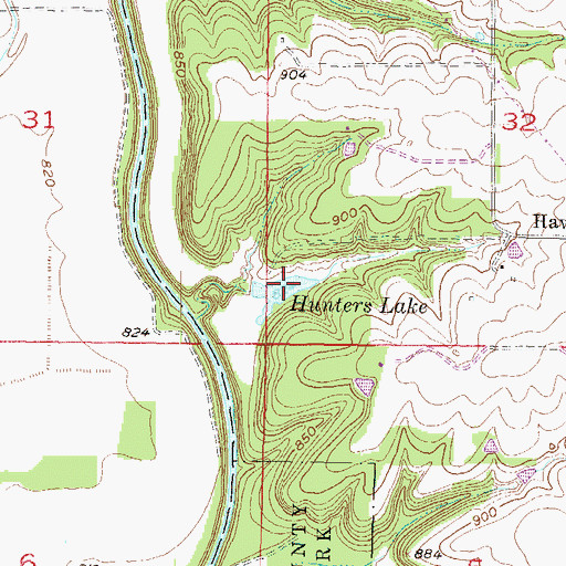 Topographic Map of Hunters Lake, KS