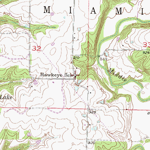 Topographic Map of Hawkeye School (historical), KS