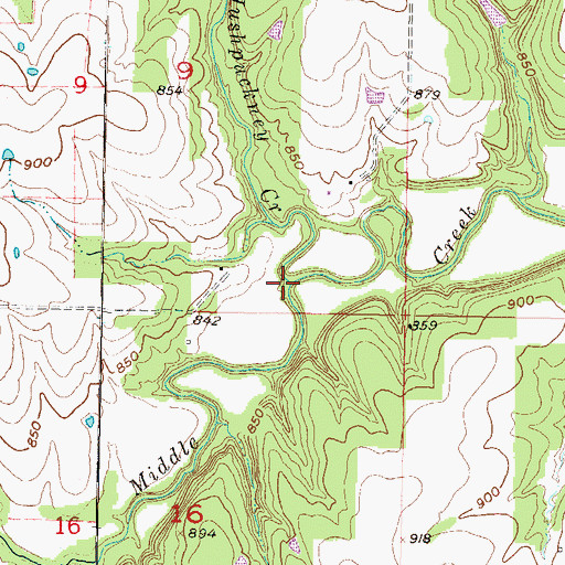 Topographic Map of Hushpuckney Creek, KS