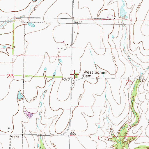 Topographic Map of West Scipio Cemetery, KS