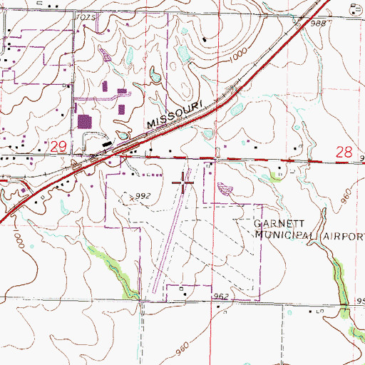 Topographic Map of Garnett Municipal Airport, KS