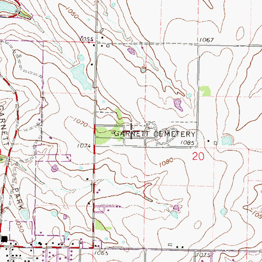 Topographic Map of Garnett Cemetery, KS