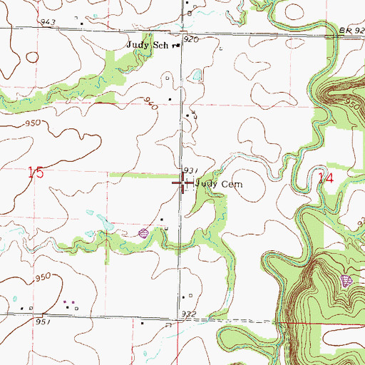 Topographic Map of Judy Cemetery, KS