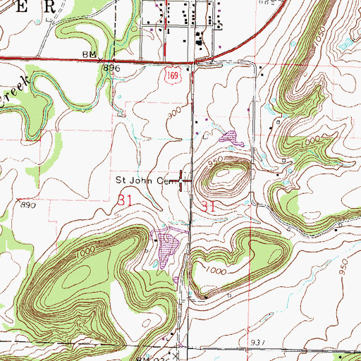 Topographic Map of Saint John Cemetery, KS