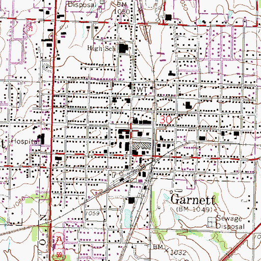 Topographic Map of Garnett, KS
