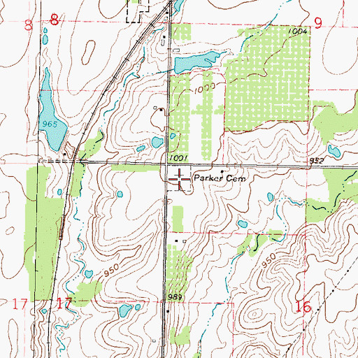 Topographic Map of Parker Cemetery, KS