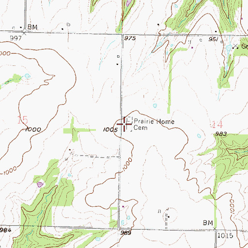 Topographic Map of Prairie Home Cemetery, KS