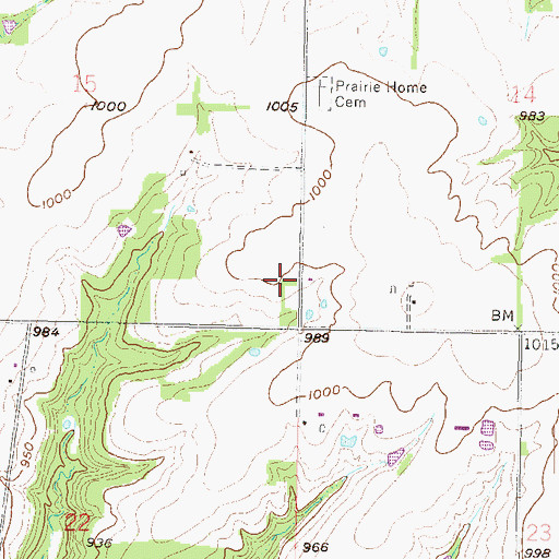 Topographic Map of Prairie Home School, KS