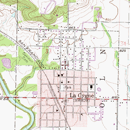 Topographic Map of La Cygne, KS