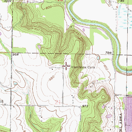 Topographic Map of Riverview Cemetery, KS