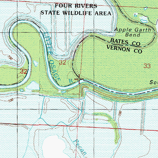 Topographic Map of Marais des Cygnes River, MO