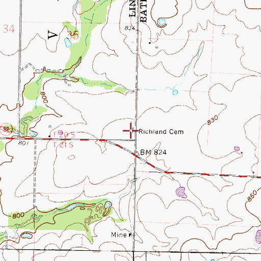 Topographic Map of Richland Cemetery, KS