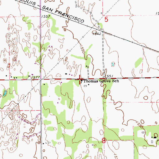 Topographic Map of Thomas Grove School, KS