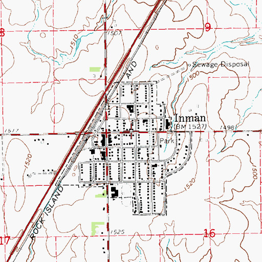 Topographic Map of Inman, KS