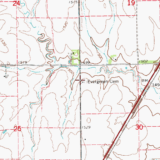 Topographic Map of Evergreen Cemetery, KS
