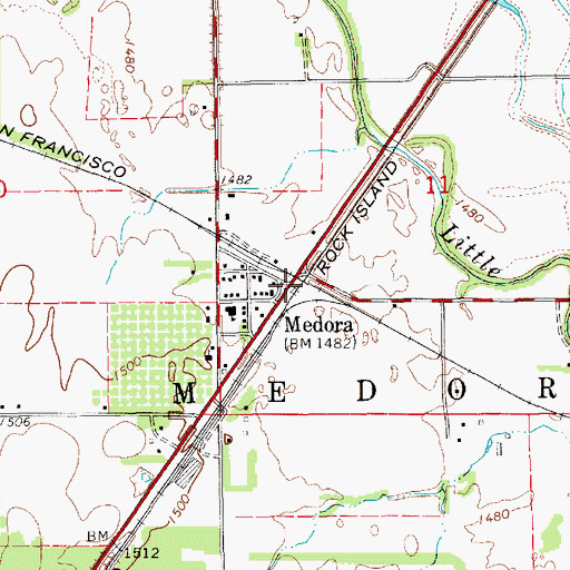 Topographic Map of Medora, KS