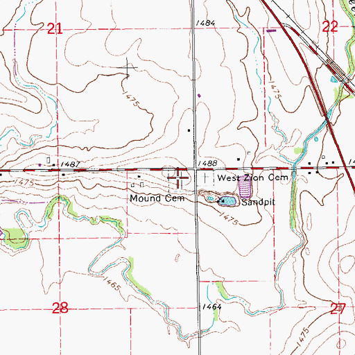 Topographic Map of Mound Cemetery, KS
