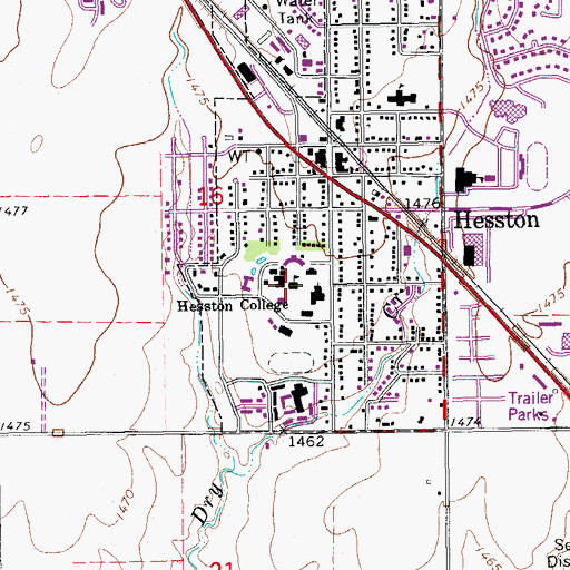Topographic Map of Hesston College, KS