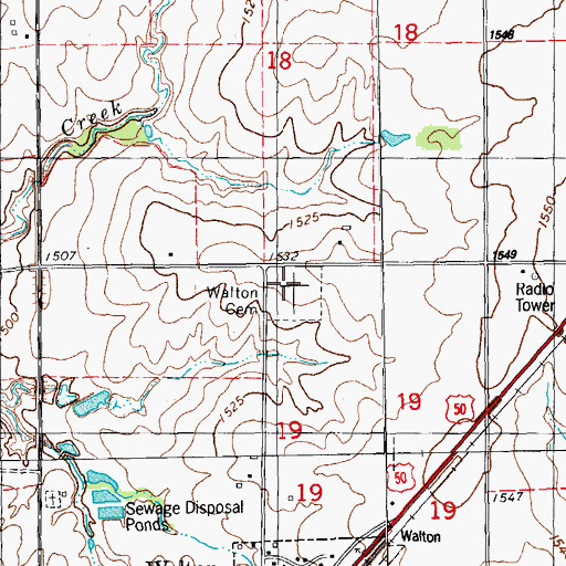 Topographic Map of Walton Cemetery, KS
